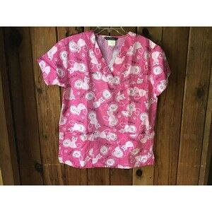 CASSANDRO O BRAND SIZE S SCRUB TOP Pink Cats Meow Medical Uniform Workwear
